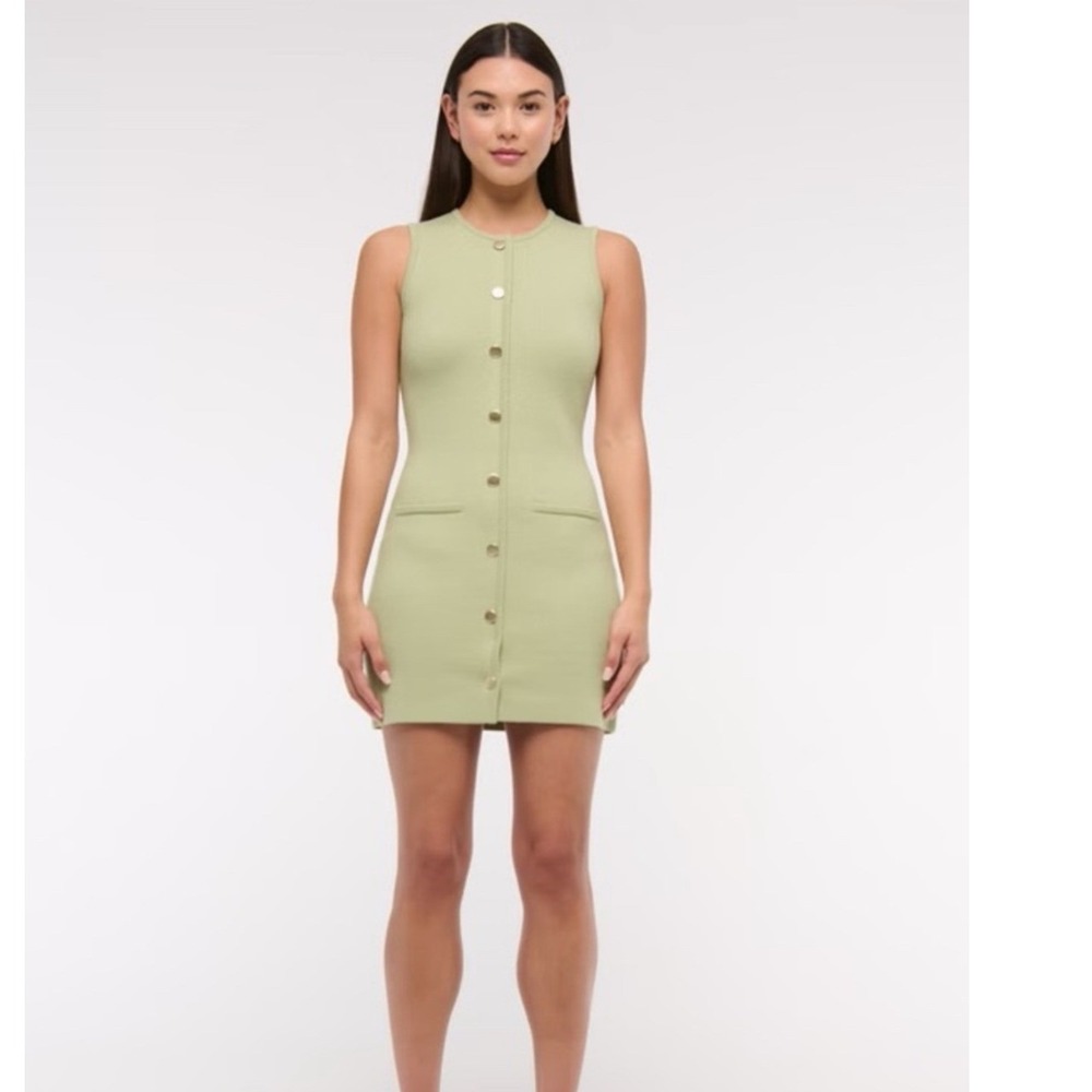 Abercrombie & Fitch Sweater Dress Womens M Sage Green Button Front Mara Mini